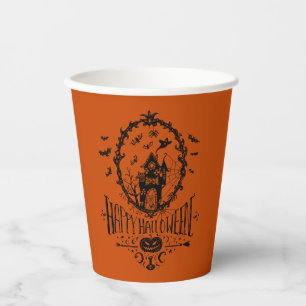 Grusel-Haus-Linienkunst Frohes Halloween Orange Pappbecher