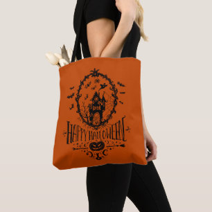 Grusel-Haus-Linienkunst Frohes Halloween Orange Tasche