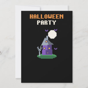 Grusel-Haus-Pixel-Halloween-Party-Einladung Einladung