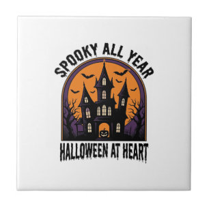 Grusel-Haus Vintage-Stich Halloween Gruselige Kuns Fliese