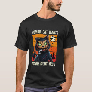 Grusel Katzen Zombie Kürbis Halloween Jack o Lante T-Shirt