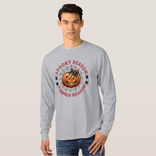 Grusel-Saison-Kürbis-Grund-Langarm-T-Shirt F T-Shirt