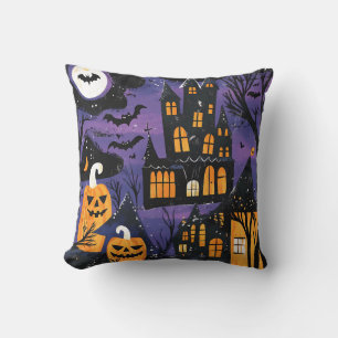 Grusel-Schloss-Kürbis-Halloween Kissen