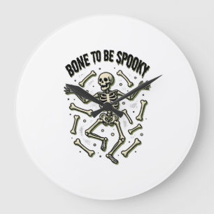 Grusel-Shirt mit Skelett Vintage Halloween Knochen Große Wanduhr