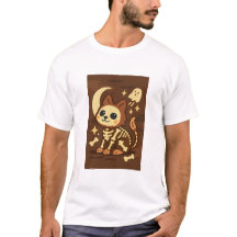 Grusel-T-Shirt mit Skelettkatze und Geist