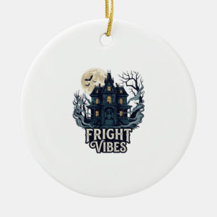 Grusel-Vibes Halloween Spukhaus Vollmond Fledermäu Keramik Ornament