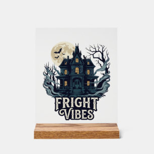 Grusel-Vibes Haloween Spukhaus Vollmond Fledermäus Acrylschild