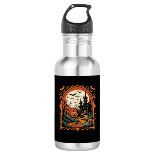 Gruselburg-Kürbis-Mond-Vektorgrafik zu Halloween Edelstahlflasche