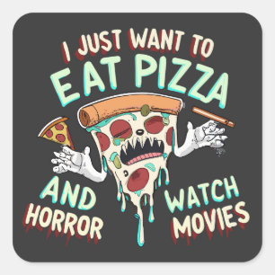 Gruselfilm und Pizza, Gruselige Halloween-Filmnach Quadratischer Aufkleber