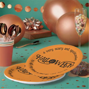 Gruselig orange Halloween-Kürbislaterne Pappteller