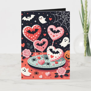 Gruselig-süße Halloween-Illustration eines Herzens Karte