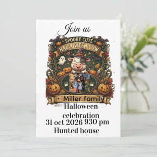 Gruselig süße Halloween-Kuh personalisierte Party- Einladung