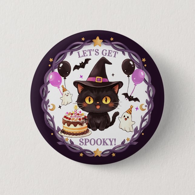 Gruselig süße Hexe schwarze Katze Zauberer Fantasy Button (Vorderseite)