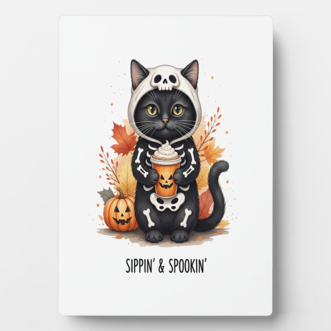 Gruselig süße Katze Halloween Fotoplatte (Vorderseite)
