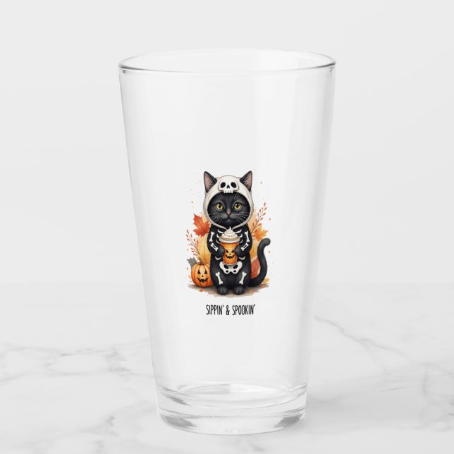 Gruselig süße Katze Halloween Glas (Vorderseite)