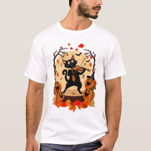 Gruselig süße schwarze Katze spielt Violin T-Shirt