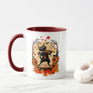 Gruselig süße schwarze Katze spielt Violin T-Shirt Tasse
