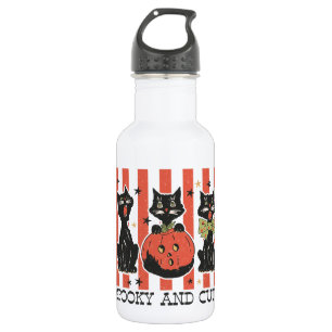 Gruselig und Süß - Schwarze Katze und Kürbis Edelstahlflasche
