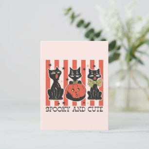 Gruselig und Süß - Schwarze Katze und Kürbis Postkarte
