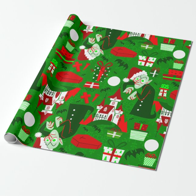 gruselig Weihnachten nosferatu santa vampire rot Geschenkpapier (Ungerollt)