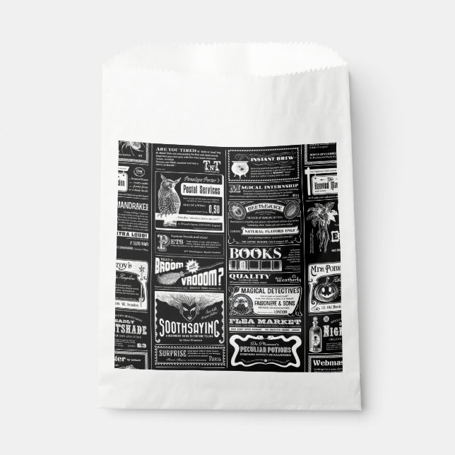 gruselig zwischen Zeitung antikes Schwarz Geschenktütchen (Vorderseite)