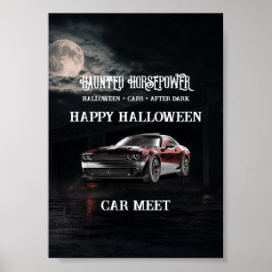 Gruselige amerikanische Muscle-Car-Halloween-Party Poster