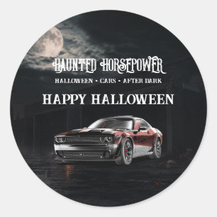 Gruselige amerikanische Muscle-Car-Halloween-Party Runder Aufkleber