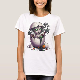 Gruselige Babyhexe im Ei – Frauen-Halloween-Horror T-Shirt