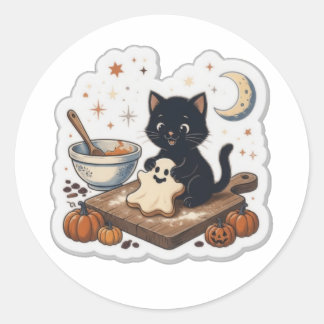 Gruselige Back-Katze-Aufkleber, Halloween-Bäckerei Runder Aufkleber