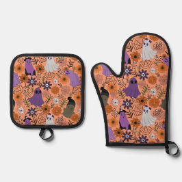 Gruselige Blumen Ofenhandschuh & Topflappen-Set