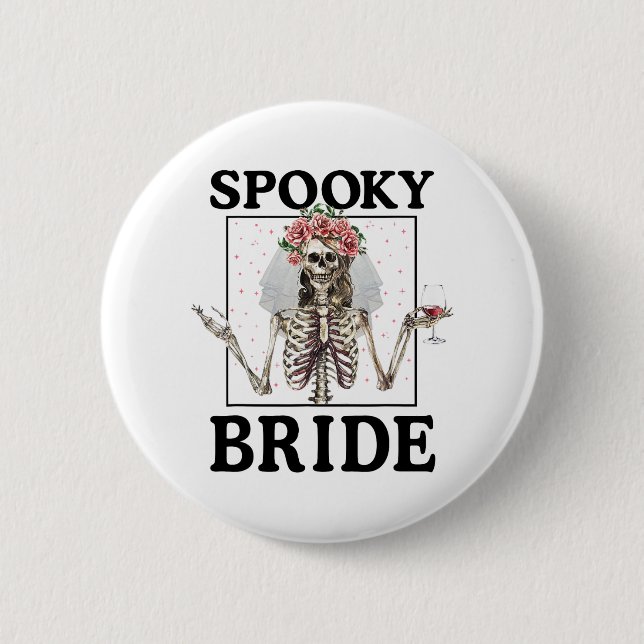 Gruselige Braut Brautjungfer Skelett Halloween Jun Button (Vorderseite)