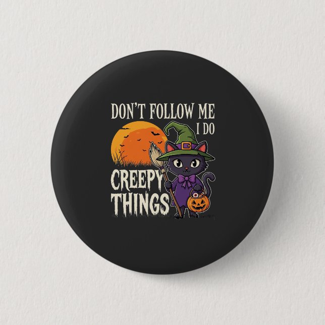 Gruselige Dinge Halloween Katze Hexe Design_1 Button (Vorderseite)
