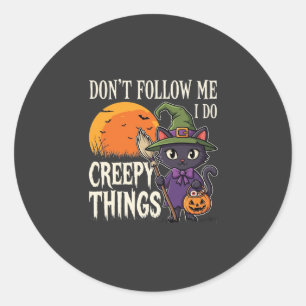 Gruselige Dinge Halloween Katze Hexe Design_1 Runder Aufkleber