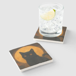 Gruselige Eleganz Halloween Schwarze Katze Ernteda Steinuntersetzer