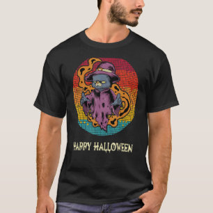 Gruselige glückliche Halloween-Zauberkatze Männer T-Shirt