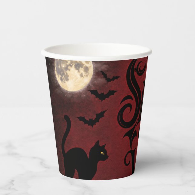 Gruselige Gothic-Halloween-Mond-Fledermäuse Pappbecher (Vorderseite)