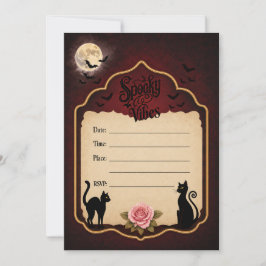 Gruselige Gothic-Schwarze-Katze-Halloween-Stimmung Einladung