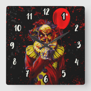 Gruselige Halloween Clown Horrorfilm Party Quadratische Wanduhr