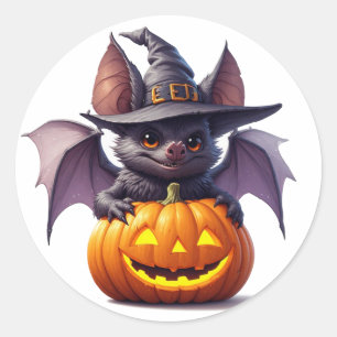 Gruselige Halloween-Fledermaus- und Kürbisszene 👻 Runder Aufkleber