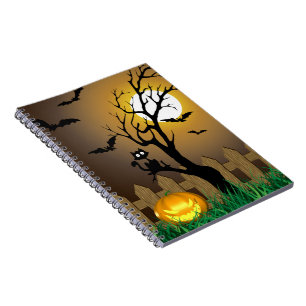 Gruselige Halloween-Gartenszene Notizblock