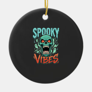 Gruselige Halloween-Geister-Totenkopf-Design_1 Keramik Ornament