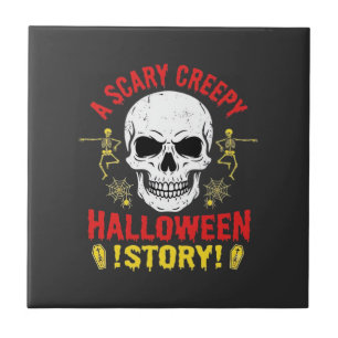 Gruselige Halloween-Geschichte Totenkopf-Design_1 Fliese