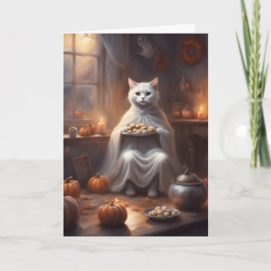 Gruselige Halloween-Grußkarte mit Katze Karte