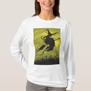 Gruselige Halloween-Hexe fliegt auf Besenstiel T-Shirt
