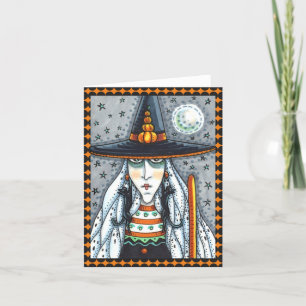 GRUSELIGE HALLOWEEN HEXE, SCHWARZE KATZENOHRRINGE  KARTE