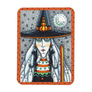 GRUSELIGE HALLOWEEN HEXE, TRÄGT SCHWARZEN KATZEN S MAGNET