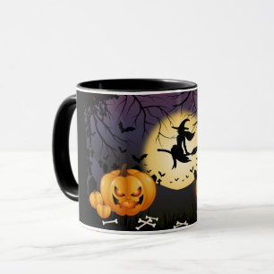 Gruselige Halloween-Hexen-Kürbis-Vollmond-Kaffee Tasse