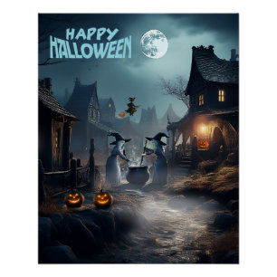 Gruselige Halloween-Hexenallee Poster