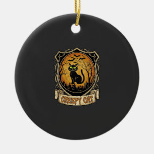Gruselige Halloween-Katze Schwarze Friedhofsfleder Keramik Ornament