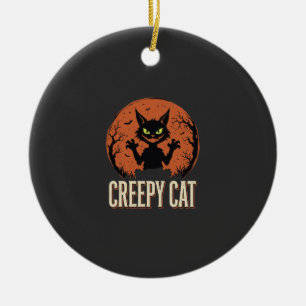 Gruselige Halloween-Katze Vintage-Mond-Grafik Keramik Ornament